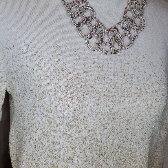 Liz Claiborne Cream and Gold Sparkle Sweater, Sz S, New! Festive & Fun - Picture 3 of 9